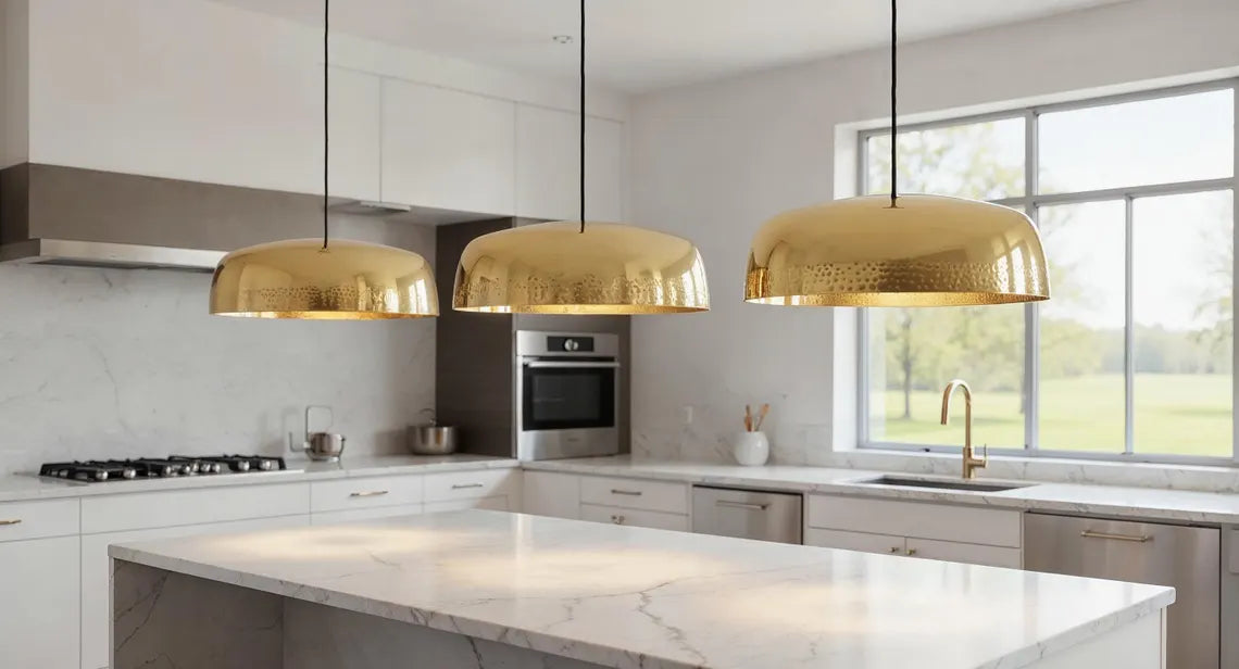 Handmade Brass Dome Pendant Light: Moroccan Minimalist Ceiling Lamp