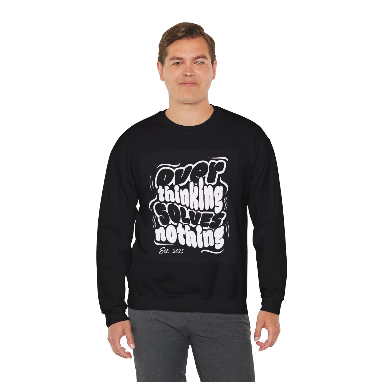 Overthinking Solution Crewneck Sweatshirt | Cozy Unisex Sweatshirt for Self-Care, Relaxation, Gift for Friends, Thoughtful Apparel