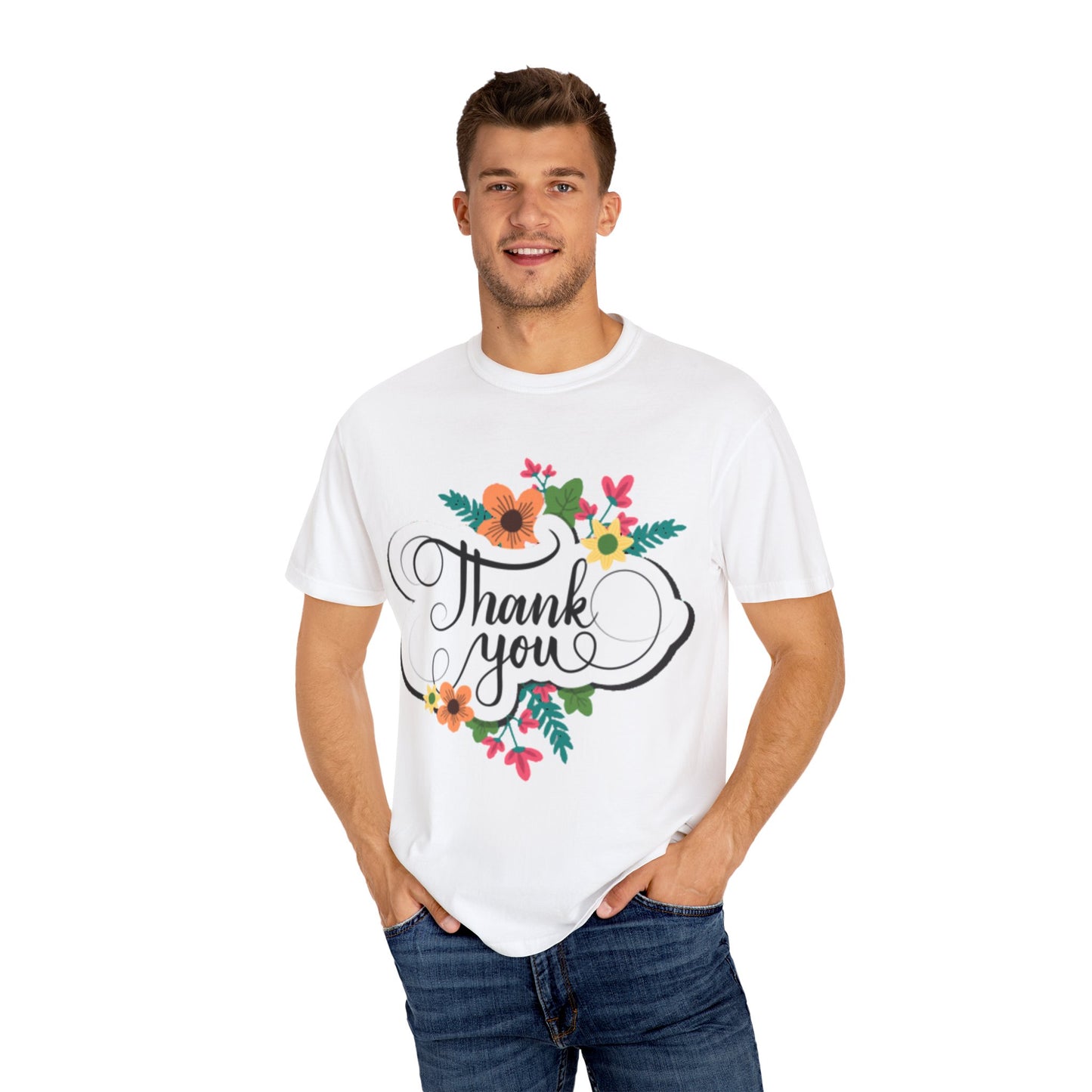 Floral Thank You T-Shirt | Unisex Cotton Tee for Gifting, Cute Graphic Top for Celebrations, Casual Wear, Everyday Style