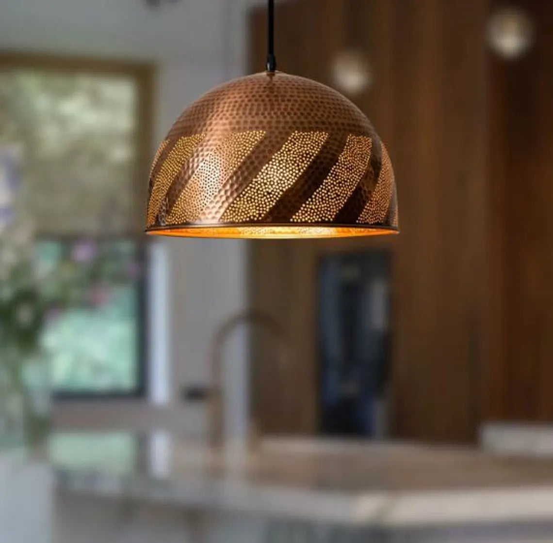 Hammered Solid Copper Dome Pendant Light , kitchen Island Light, Copper Dome Lamp, Hanging Dome Lamp, Ceiling dome lamp Light fixture
