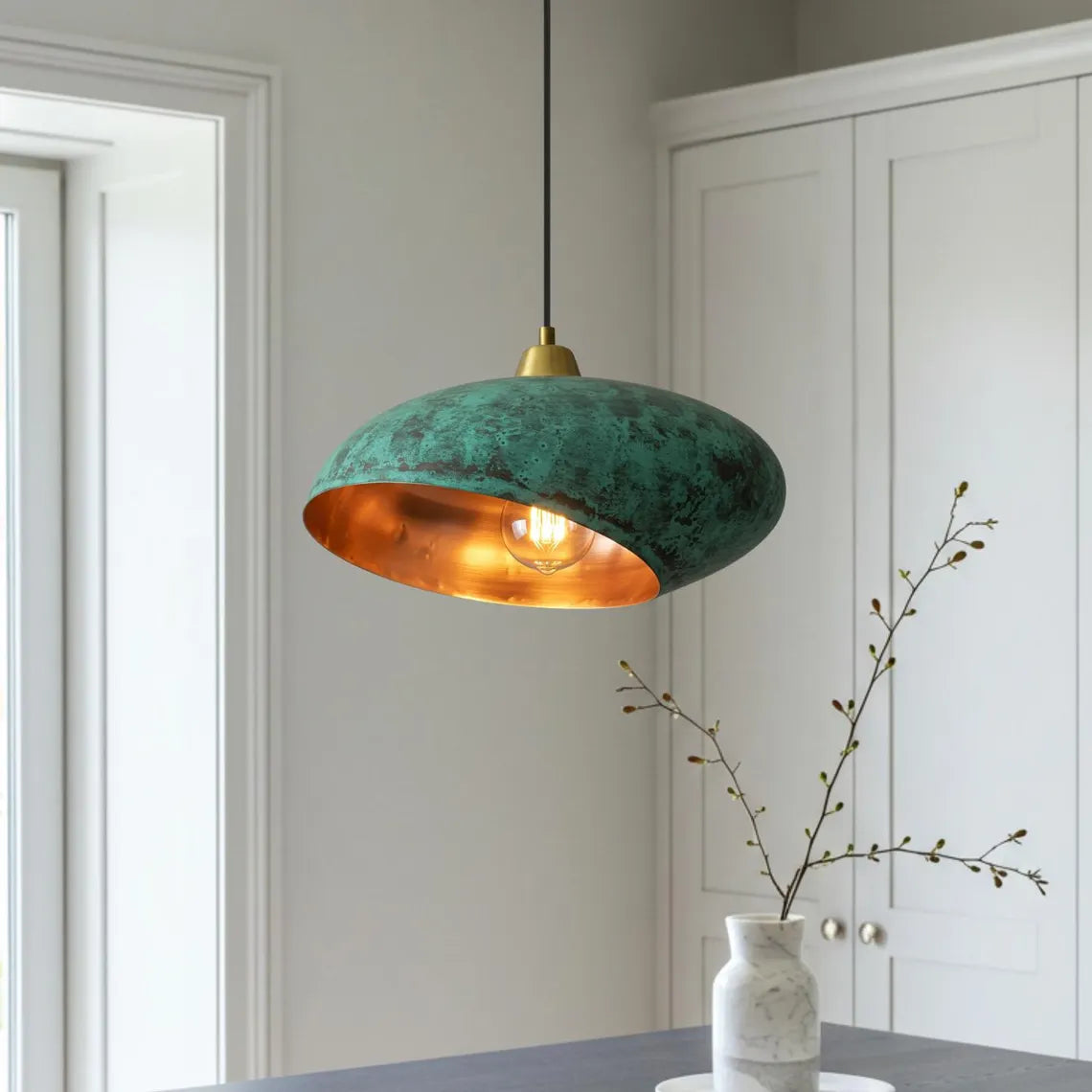 Handmade Green Patina Light , Hanging Dome Lamp , Copper Dome Pendant Lamp, kitchen island Light,Copper Dome Lamp
