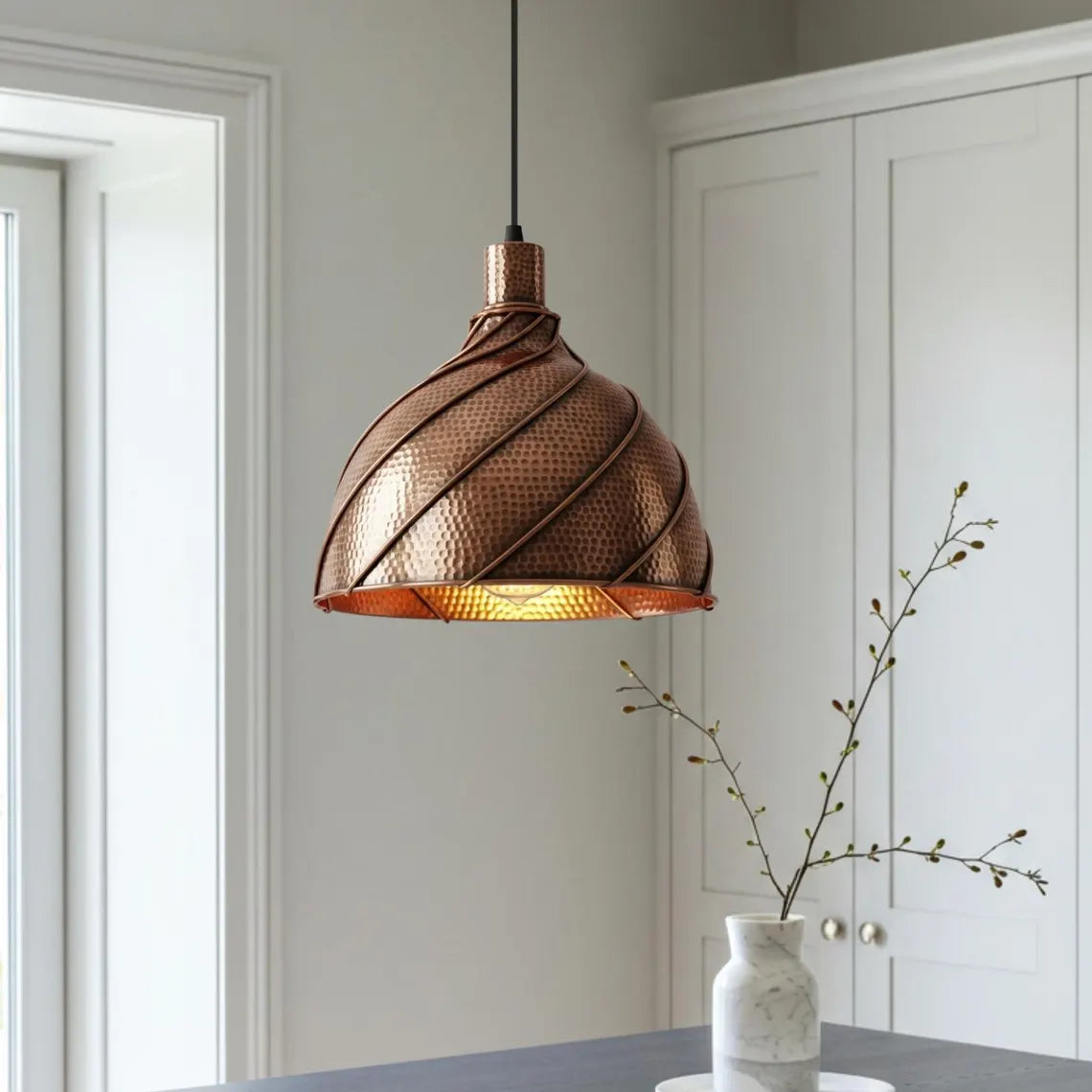 Hammered Solid Copper Dome Pendant Light, Rustic Chandelier, Copper Light Fixture, Ceiling Light