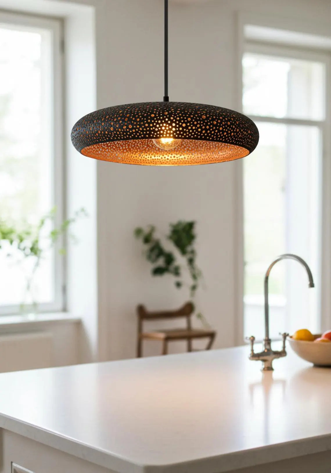 Hammered Dome Lamp, Moroccan Copper Ceiling DomeLamp, Chandelier Farmhouse Light, Handmade Pendant Light, Kitchen Island