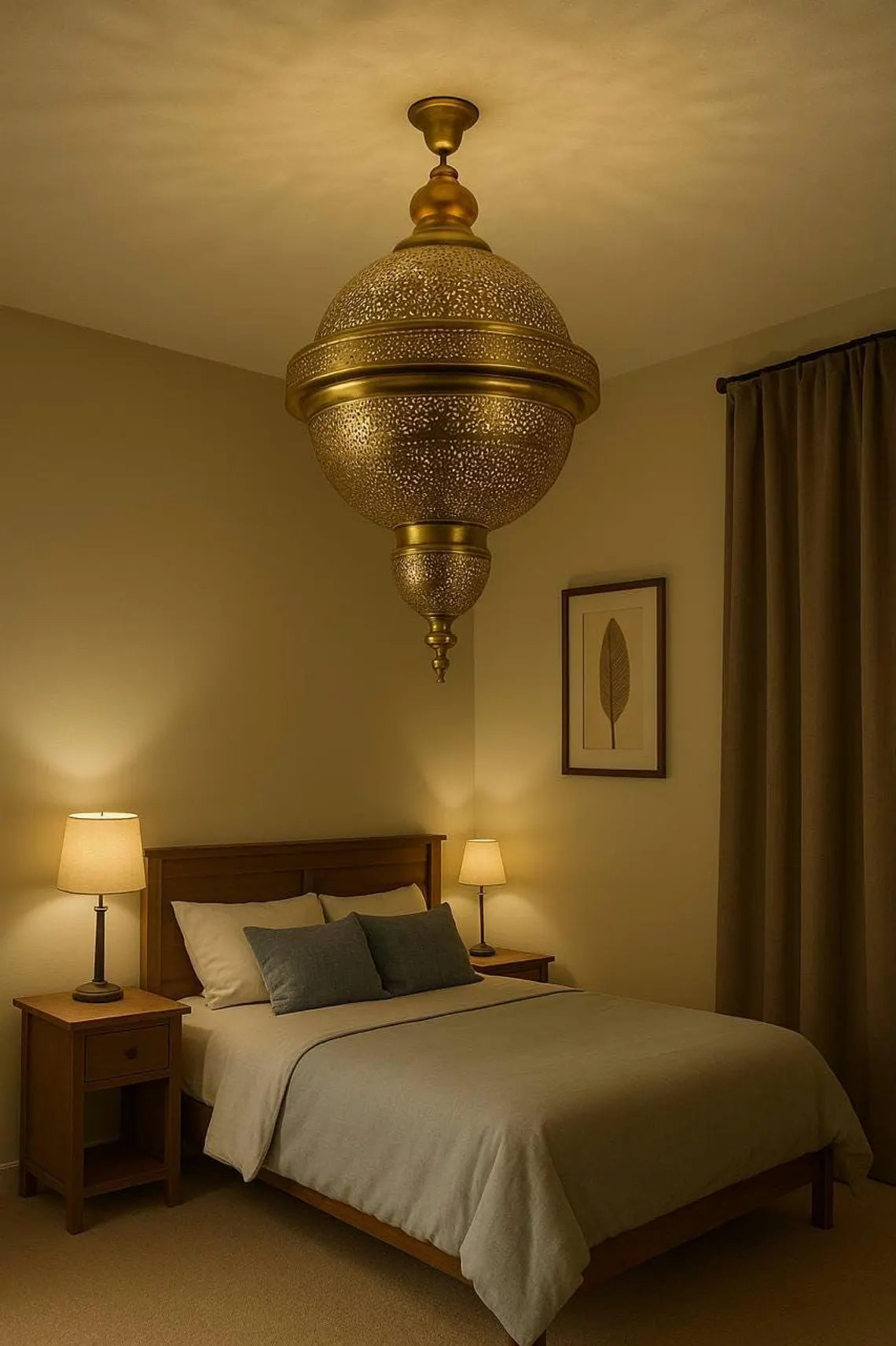 Moroccan Brass Ceiling Light – Handcrafted Gold Pendant Lamp for Kitchen or Living Room