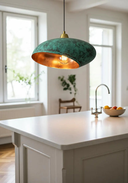 Handmade Green Patina Light , Hanging Dome Lamp , Copper Dome Pendant Lamp, kitchen island Light,Copper Dome Lamp