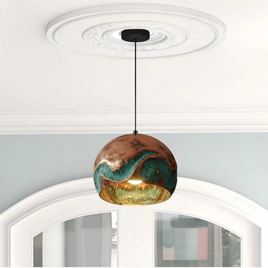 Handmade Oxidized Copper Pendant Light, Green Patina Copper Dome Pendant Light, Farmhouse Kitchen Ceiling Lamp Fixture,copper pendant light